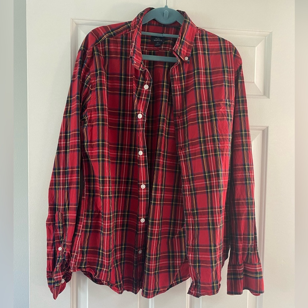J. Crew Red Plaid Slim Untucked Flex Wash Button Down